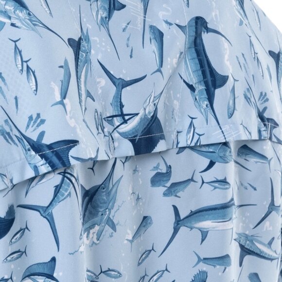 NEW Guy Harvey Fishing Shirt Men’s Size Large Powder Blue Marlin Fish Print LS - Picture 4 of 13